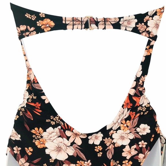 Shade N Shore Black Floral Convertible Open Back One Piece Swimsuit Size Medium - Picture 6 of 10